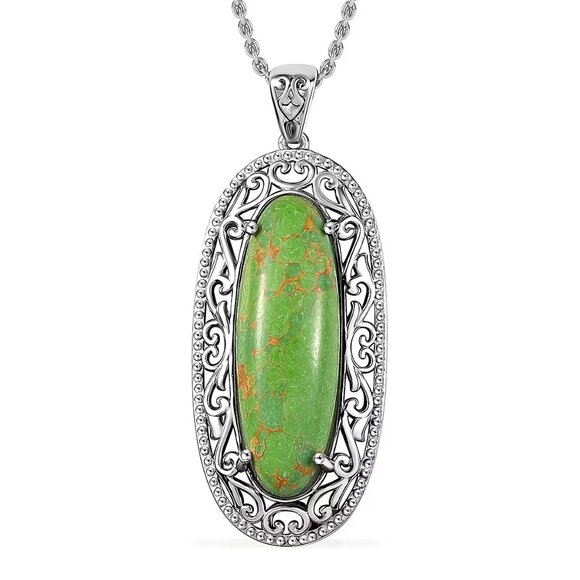 NEW Mojave Green Turquoise Pendant in Platinum Over Copper with Magnet w/Chain - Picture 1 of 4
